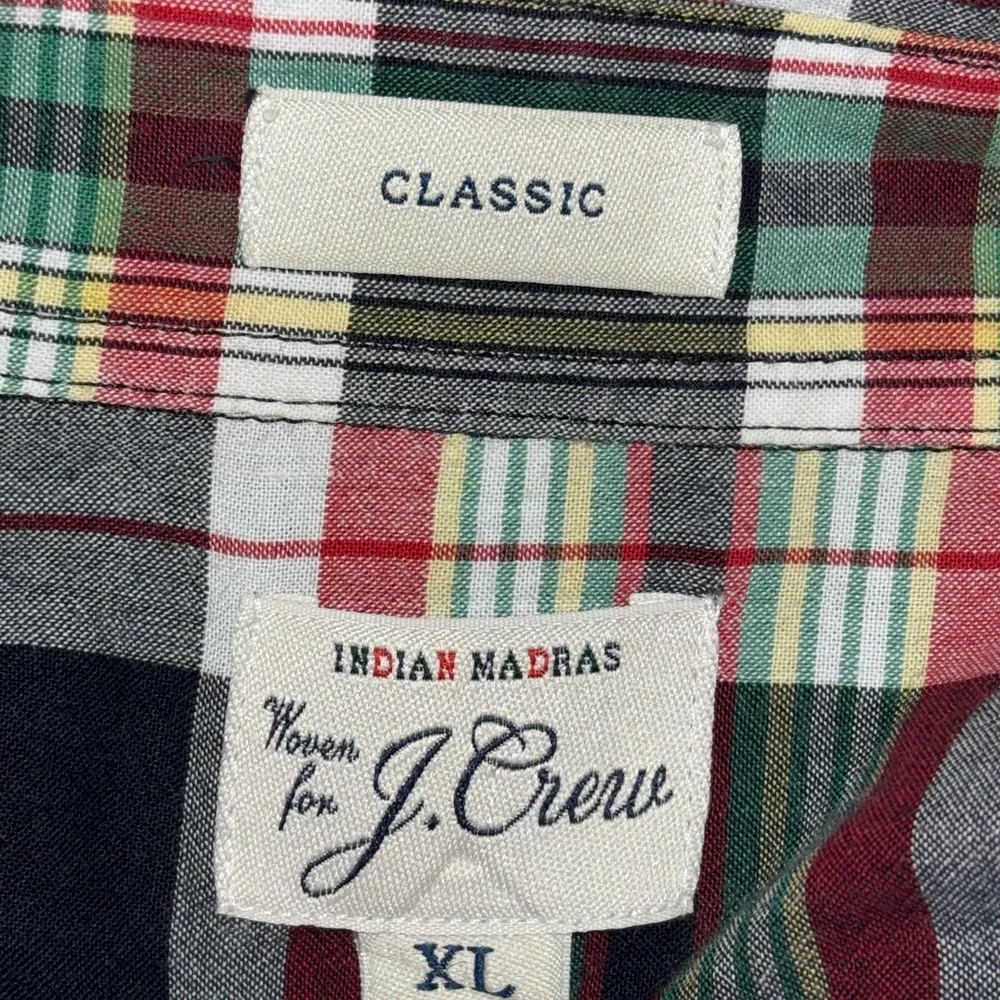 J. Crew Indian Madras Classic Plaid Shirt‎ Mens Size XL Button Front 100% Cotton